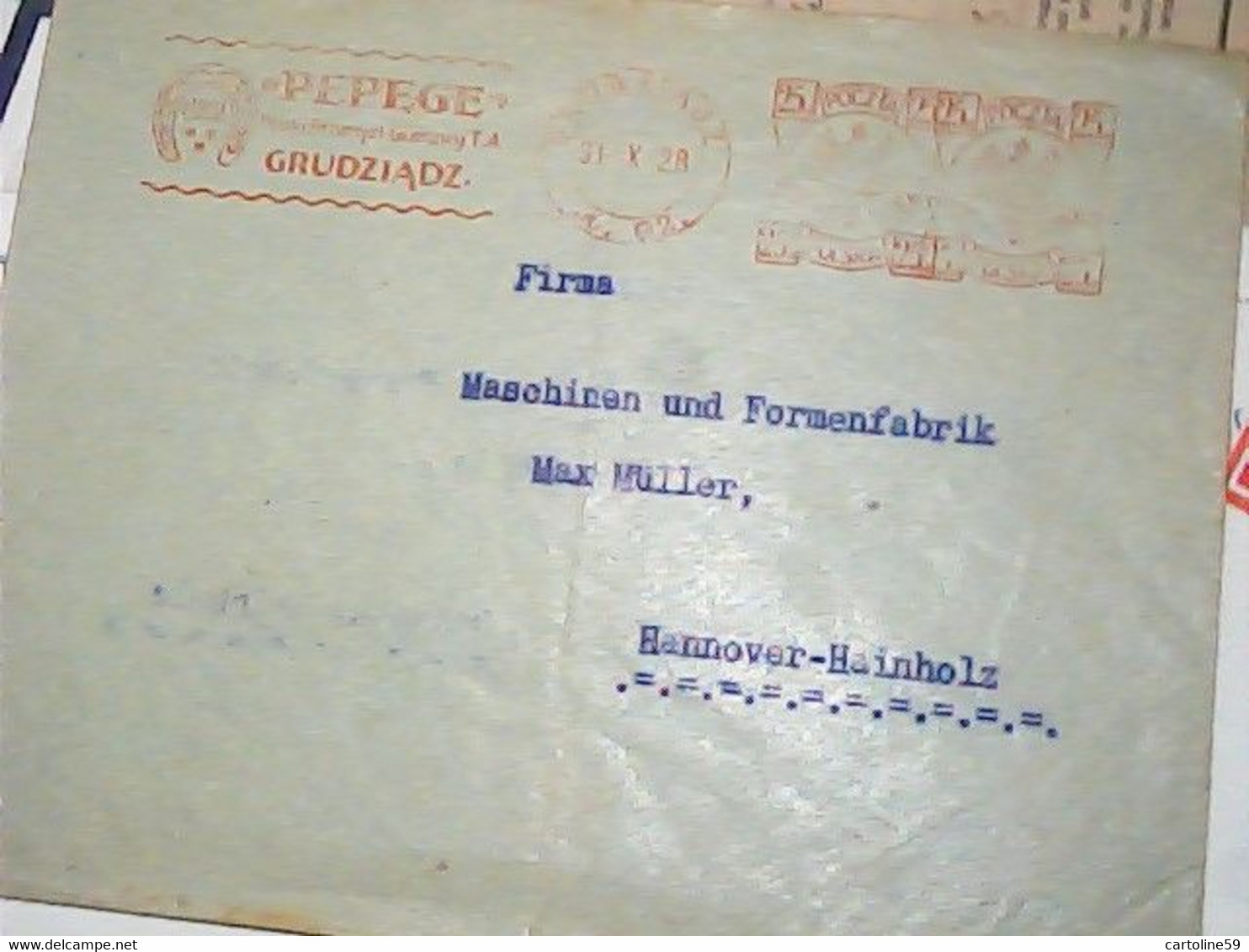 POLAND Enveloupe EMA PEPEGE MENISCALCO FERRO CAVALLO GRUDZIADZ ROSSA1928 IC7733 - Autres & Non Classés