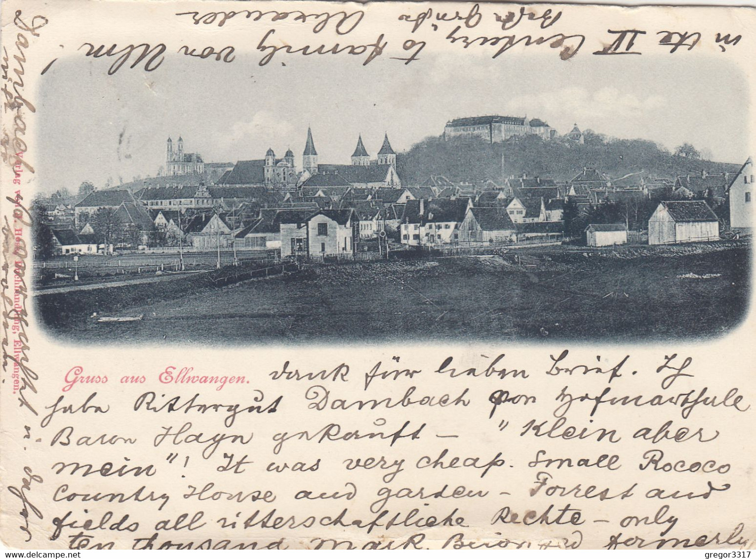 4445) GRUSS Aus ELLWANGEN - Wunderbare S/W LITHO - HAUS DETAILS Mit Strasse 1900 !! - Ellwangen