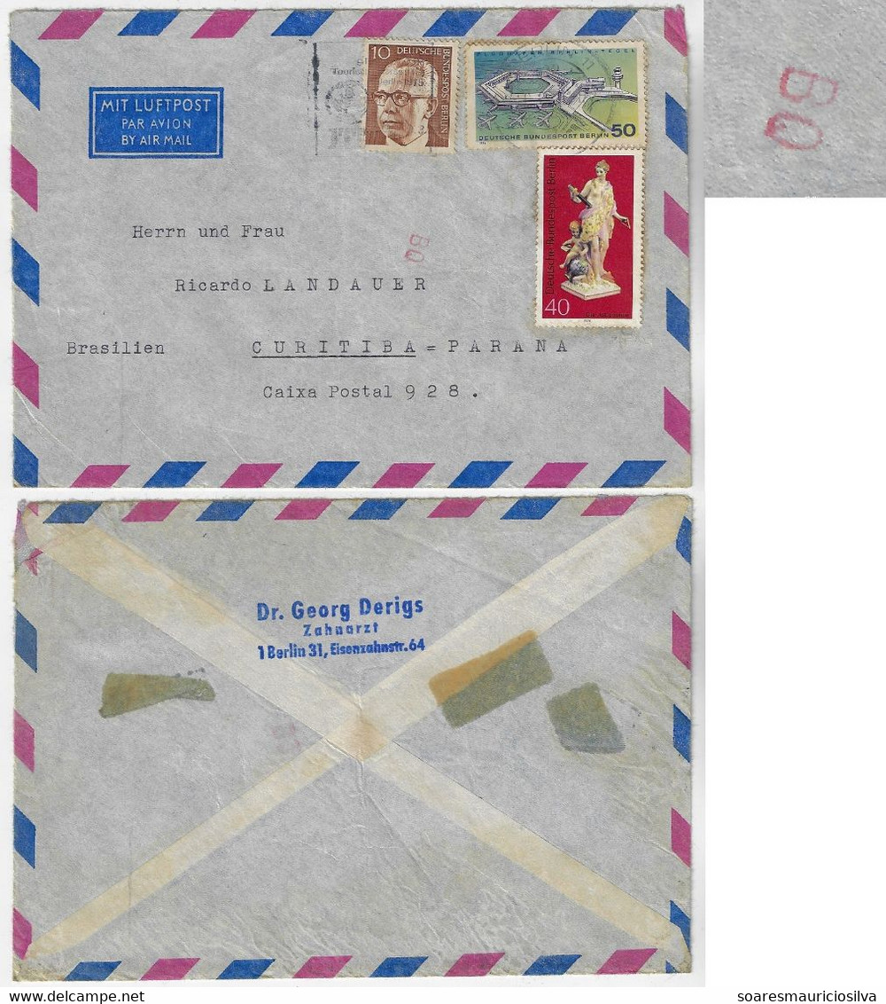 Germany 1974 Airmail Cover From Berlin To Curitiba Brazil 3 Stamps Transorma Sorting Mark BQ Rio De Janeiro - Lettres & Documents