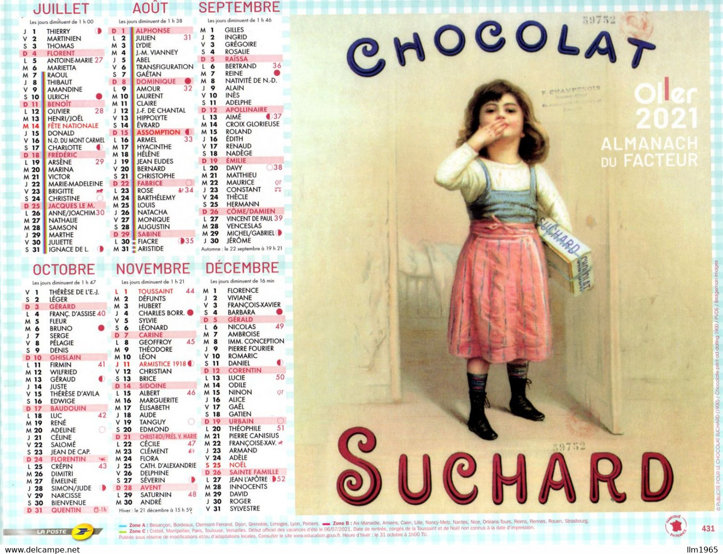 Calendrier Almanach Oller La Poste PTT 2021 Affiches Anciennes Chocolat SUCHARD Et NESTLÉ - Grand Format : 2001-...