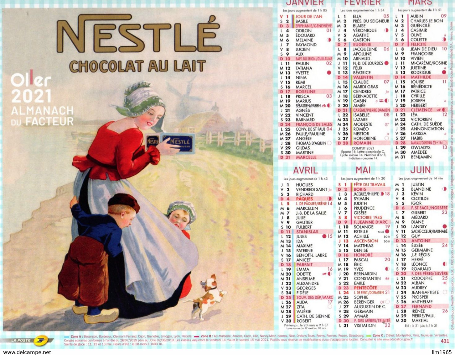 Calendrier Almanach Oller La Poste PTT 2021 Affiches Anciennes Chocolat SUCHARD Et NESTLÉ - Grand Format : 2001-...