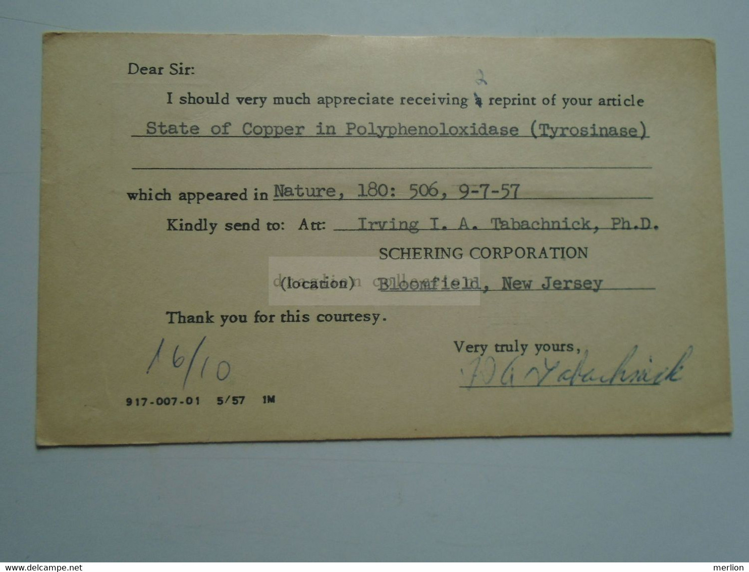 D179169 USA Stationery Uprated With Meter  1957 -Bloomfield N.J.  Schering Corporation  To Dr. Denis Kertesz -Rome - 1941-60