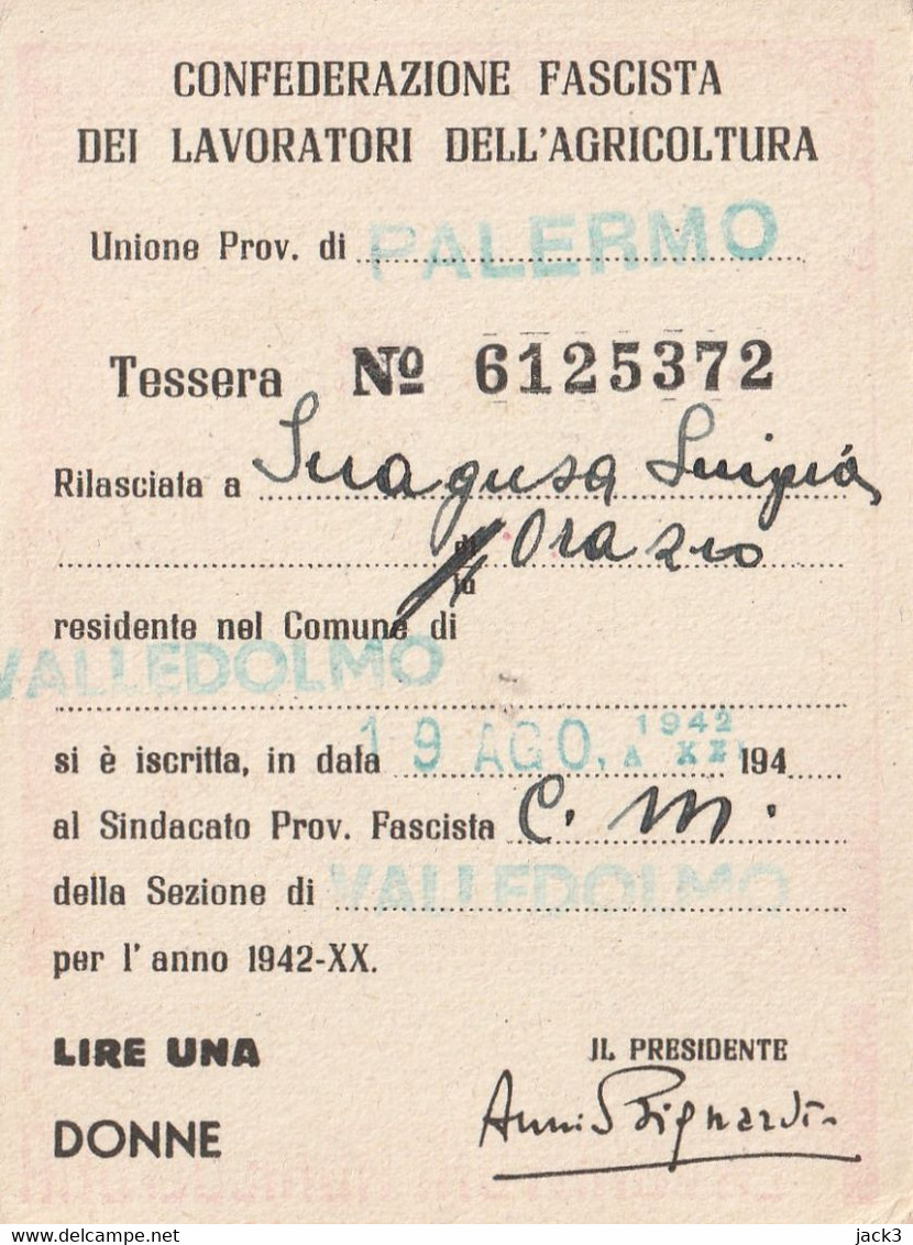 Tessera - Confederazione Fascista Lavoratori Agricoltura - Membership Cards