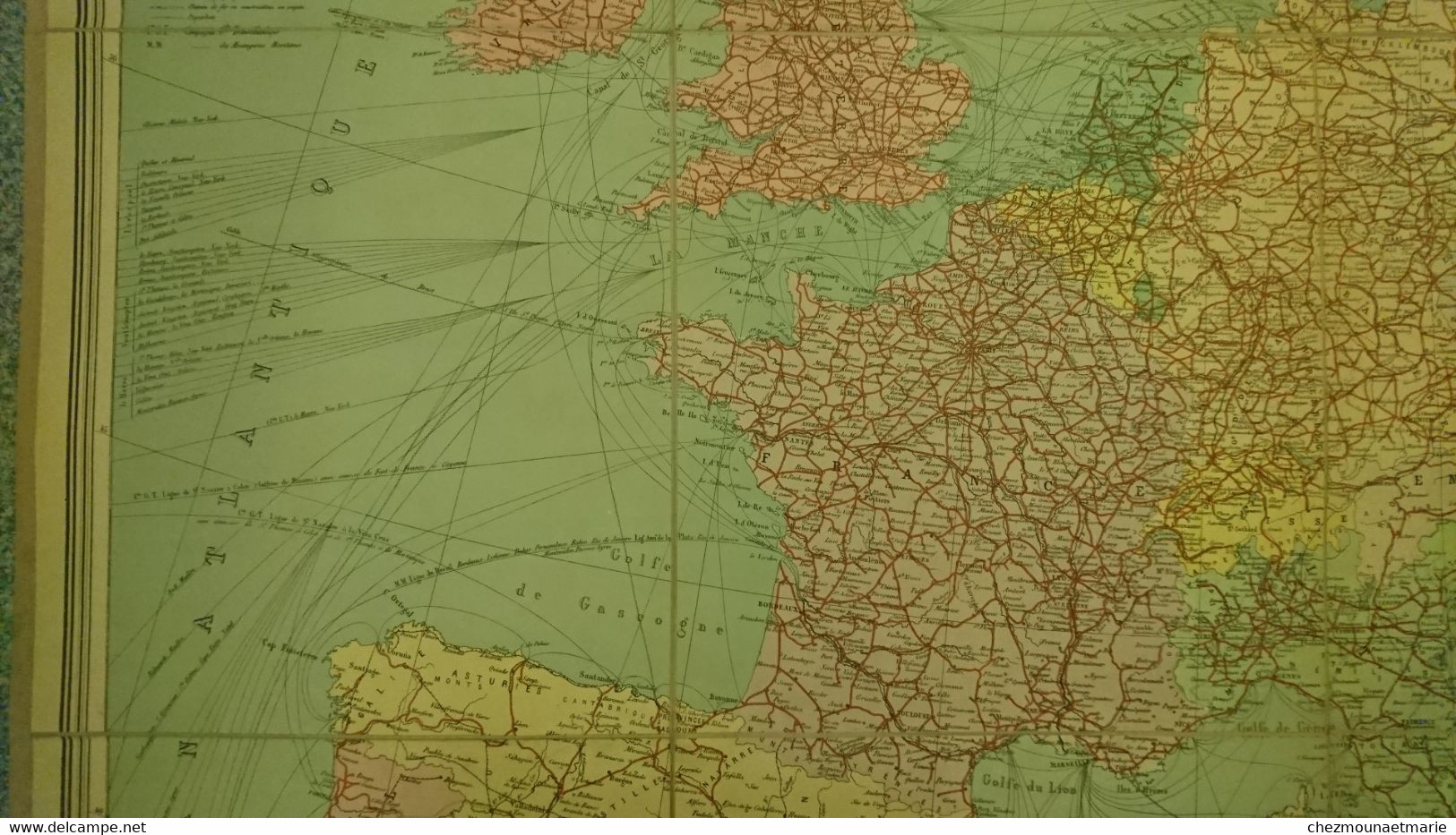 1888 CARTE CHEMINS DE FER EUROPE PAR ANDRIVEAU LIGNES TÉLÉGRAPHIQUES ET MARITIMES