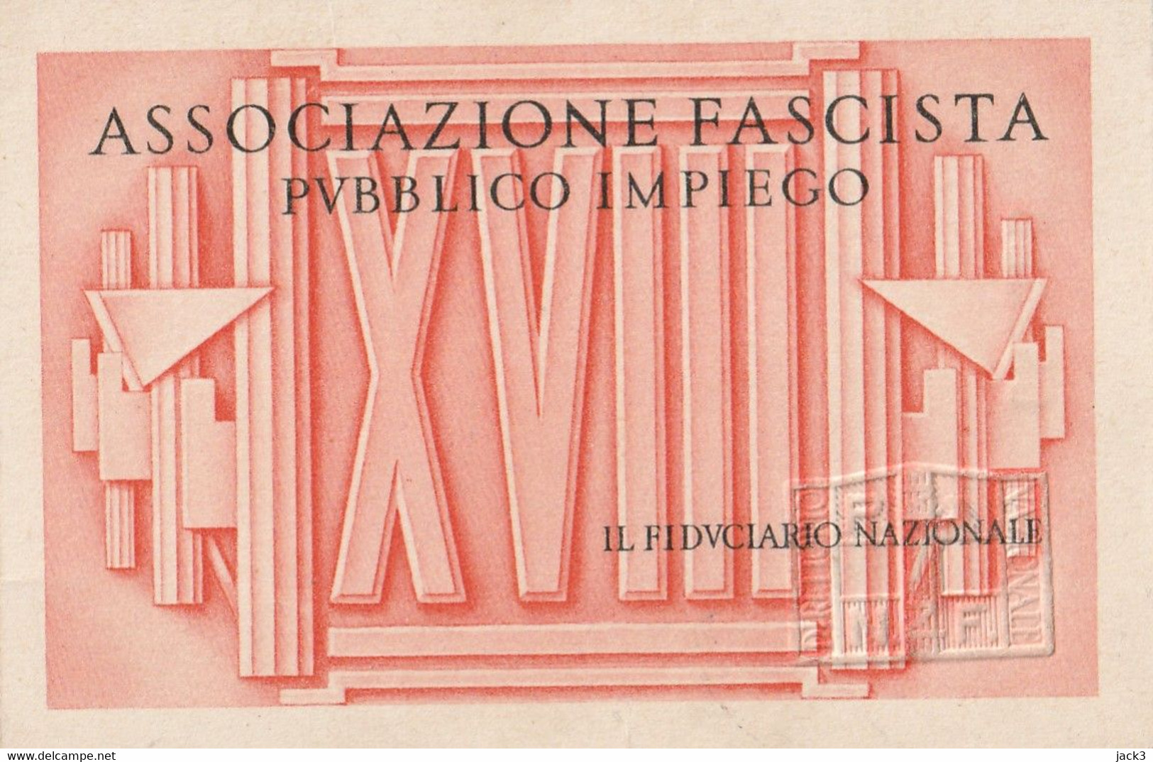 Tessera - Associazione Fascista Pubblico Impiego - Anno XVIII - Cartes De Membre