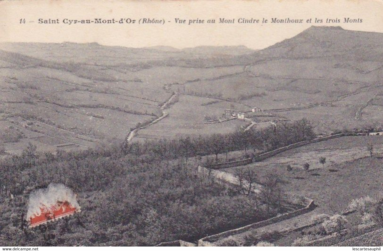 Saint-Cyr-au-Mont-D'or, Rhône, Vue Prise Au Mont Cindre Le Monthoux Et Les Trois Monts, Champs, Maisons, 1913 - Andere & Zonder Classificatie