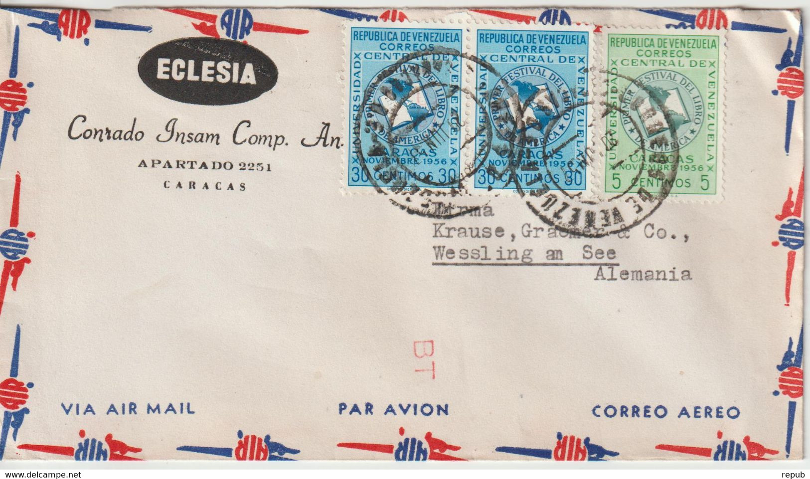 Venezuela 1957 Lettre Par Avion Pour L'Allemagne - Venezuela