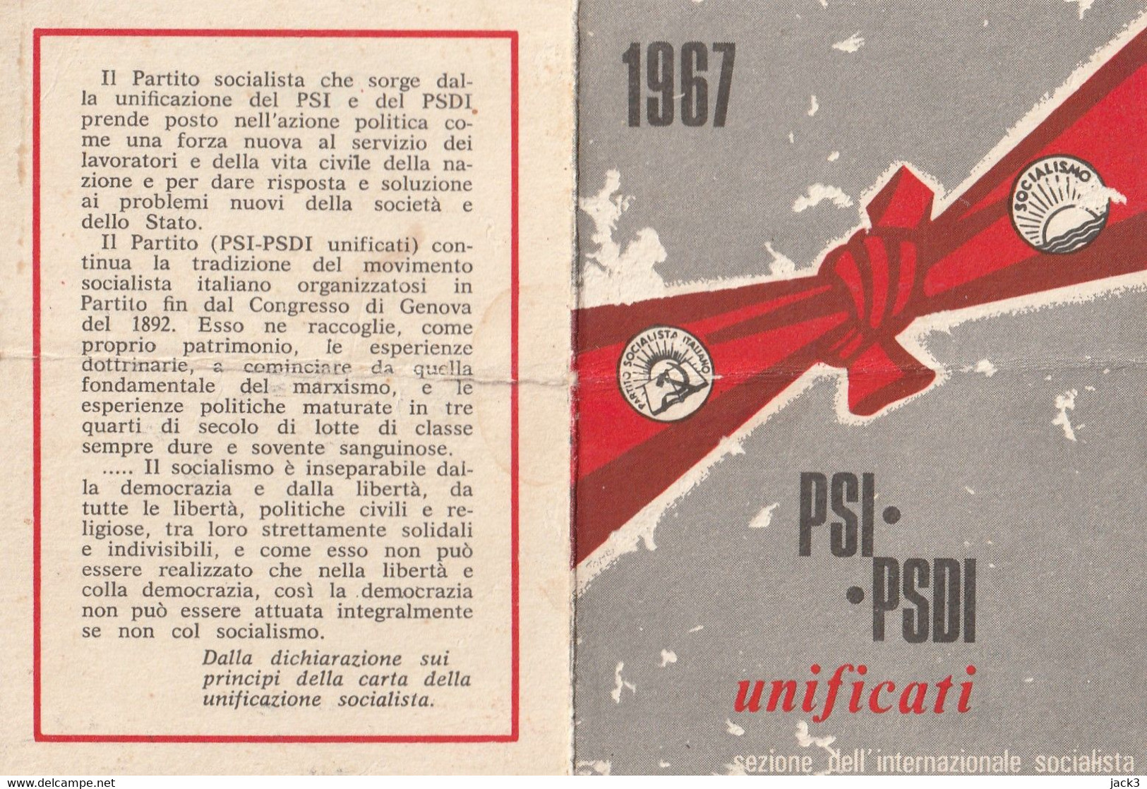 Tessera - PSI PSDI Unificati  1967 - Cartes De Membre