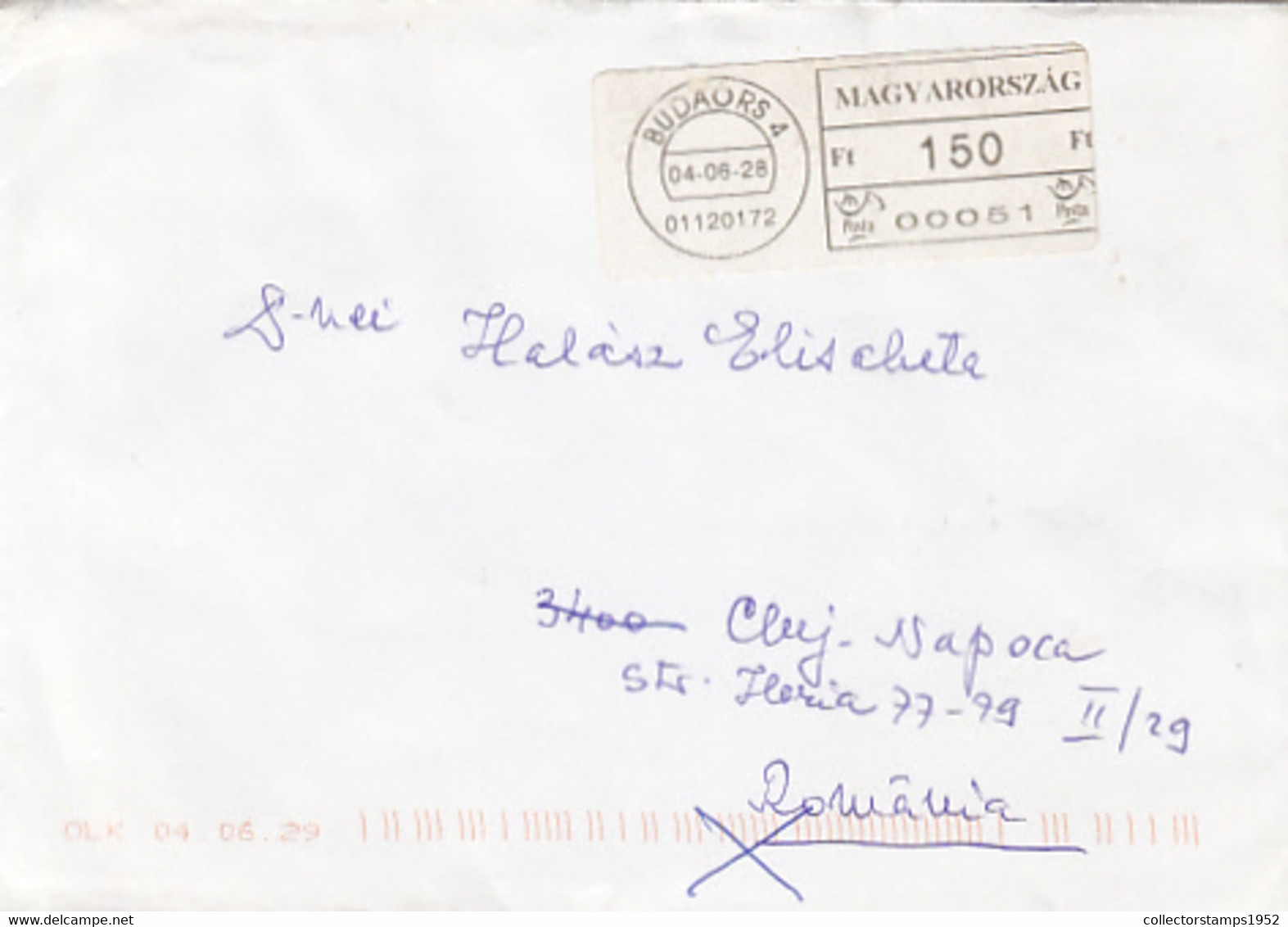 95748- BUDAORS, AMOUNT 150 MACHINE PRINTED STICKER STAMP ON COVER, 2004, HUNGARY - Brieven En Documenten