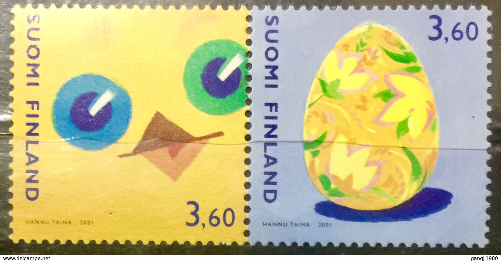 FINLAND 2001 MNH STAMP ON EASTER CHICK EGG 2 DIFFERENT STAMPS - Unused Stamps