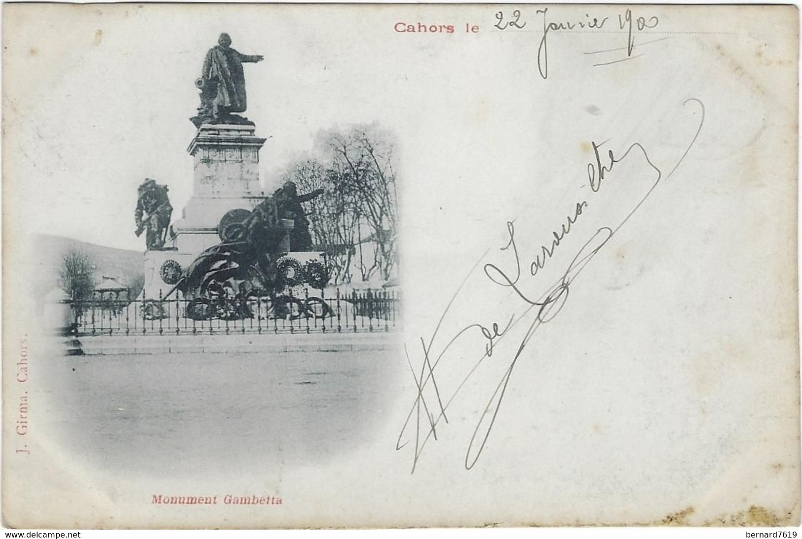 46  Cahors     -   Monument Gambetta Carte Precurseur   Janvier 1900 - Cahors