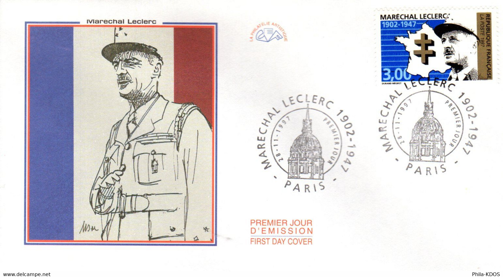 " MARECHAL LECLERC " Sur Enveloppe 1er Jour De 1997. N° YT 3126  Parfait état. FDC - Militares