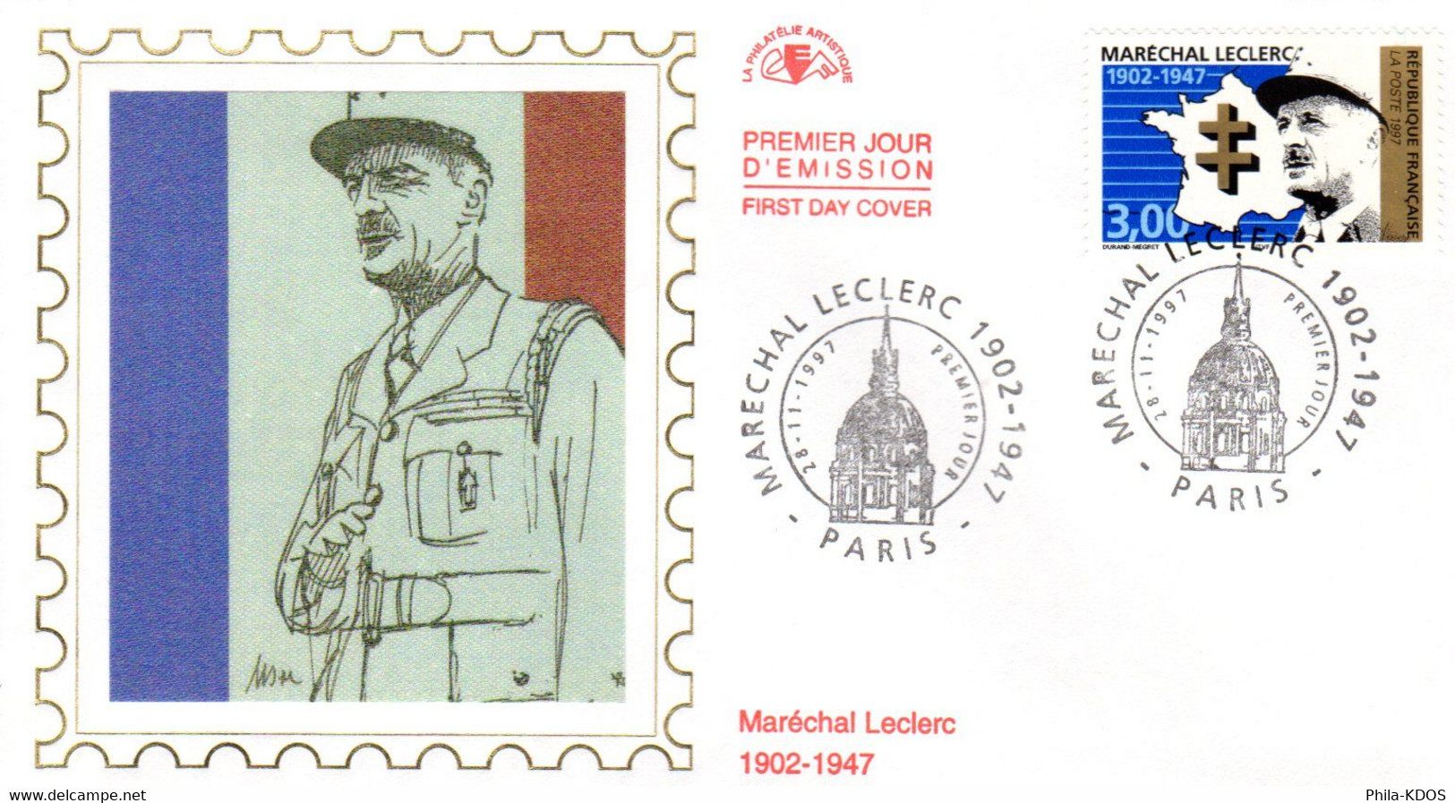 " MARECHAL LECLERC " Sur Enveloppe 1er Jour Sur Soie De 1997. N° YT 3126  Parfait état. FDC - Militares