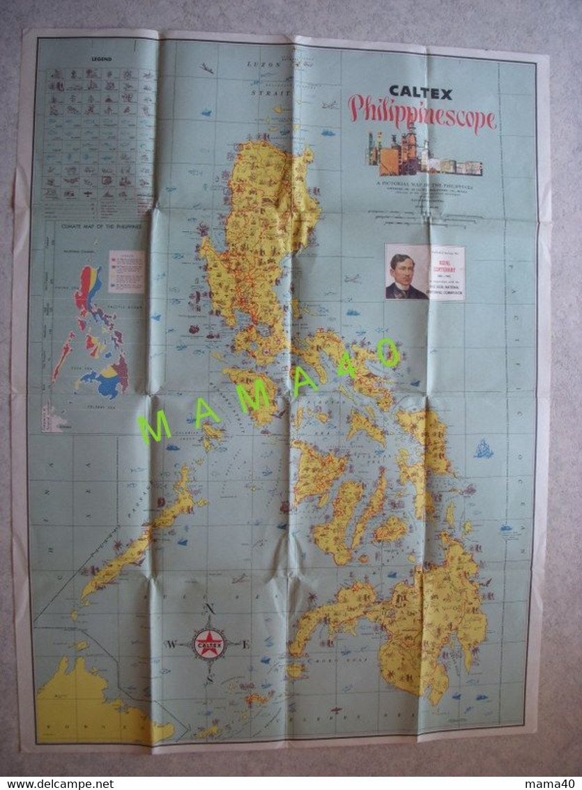 GRANDE AFFICHE - CARTE DES PHILIPPINES - 1961 - CALTEX PHILIPPINESCOPE - Geographical Maps