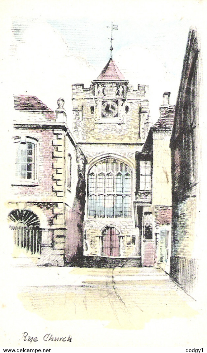 WATERCOLOUR OF ST. MARY'S CHURCH, RYE, EAST SUSSEX, ENGLAND. UNUSED POSTCARD Fd1 - Rye