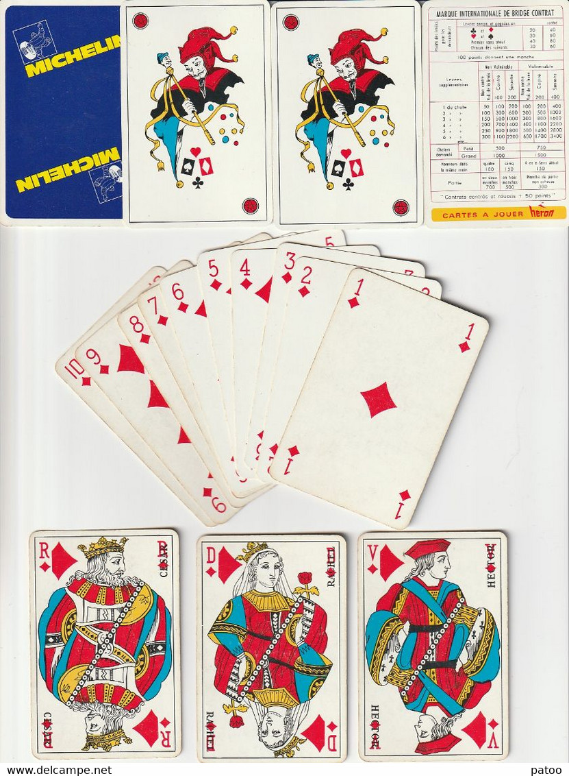 JEU "HERON"  CARTES PUBLICITAIRES MICHELIN  /2 JOKERS /TABLEAU  CONTRATS  BRIDGE - 54 Cards