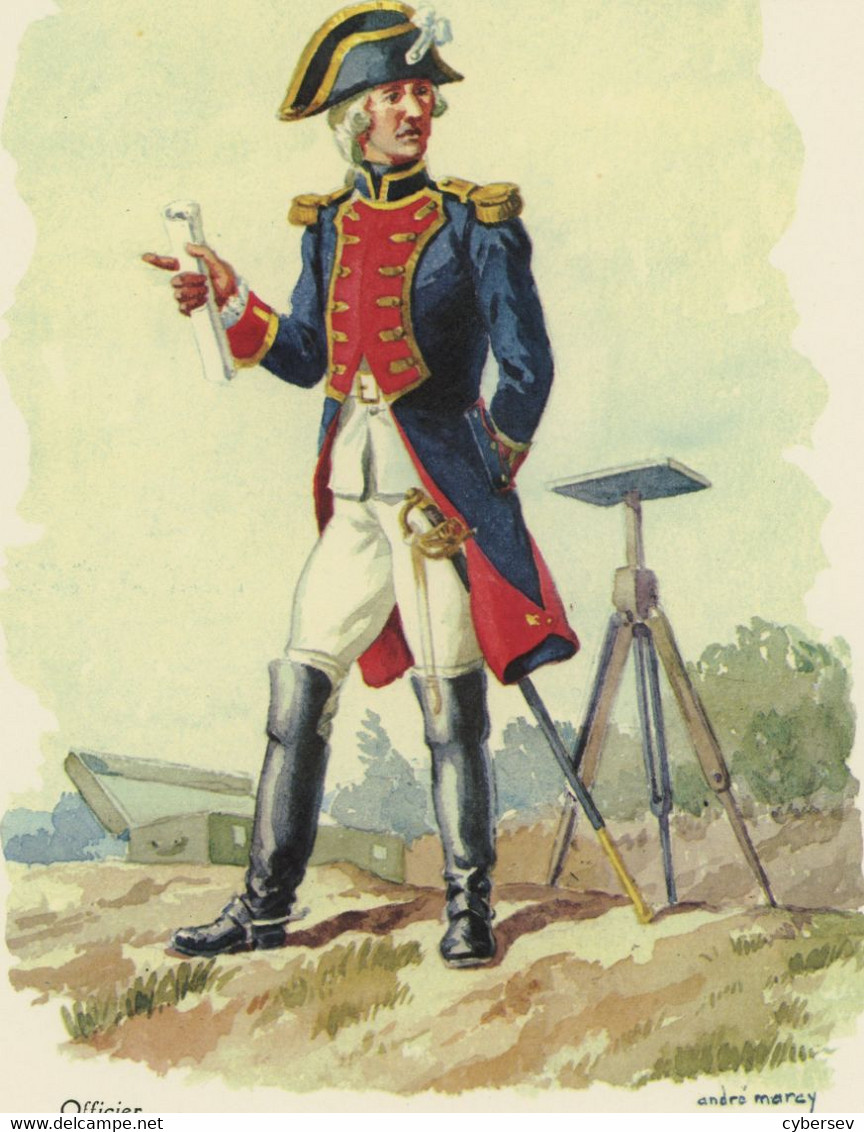 Officier Ingénieur-géographe 1780 - Dessin D'André Marey - Dimensions 21 X 29,7 Cm - Uniformi