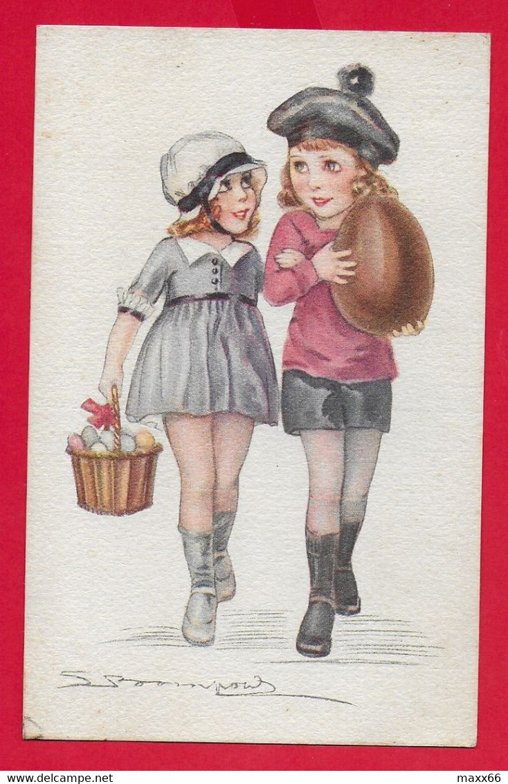 CARTOLINA VG ITALIA - BOMPARD ILLUSTRATA - Bambine Con Uovo Di Cioccolato - Minigonna - 9 X 14 - 1920 BRONI - Bompard, S.