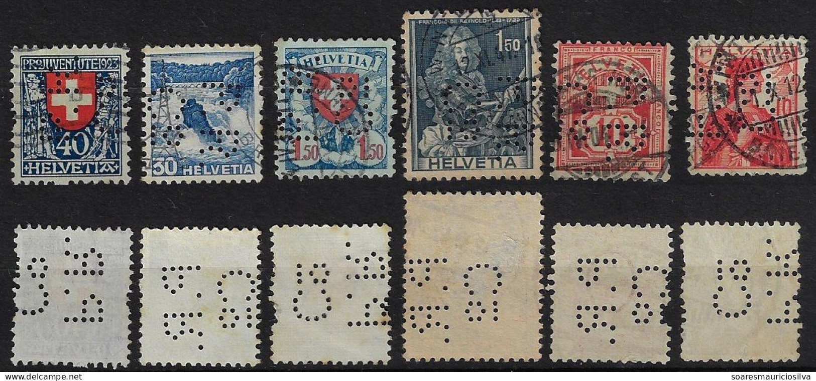 Switzerland 1890/1951 6 Stamp With Perfin P.R./Co By Paul Reinhart & Cie From Winterthur Lochung Perfore - Perforadas