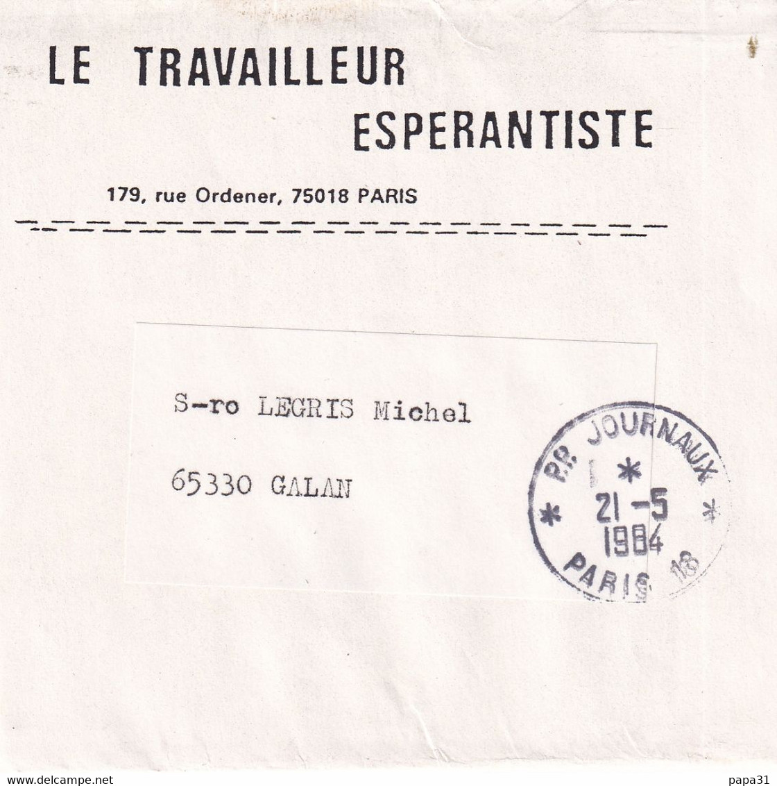 LE TRAVAILLEUR ESPERANTISTE  Bande Postale De Journaux - Esperanto