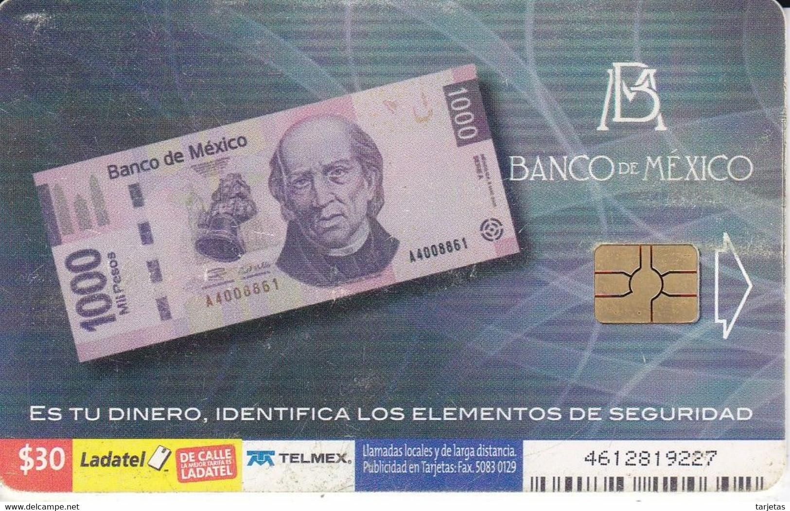 TARJETA DE MEXICO DE UN BILLETE DE 1000 PESOS (BILLETE-BANKNOTE) - Postzegels & Munten