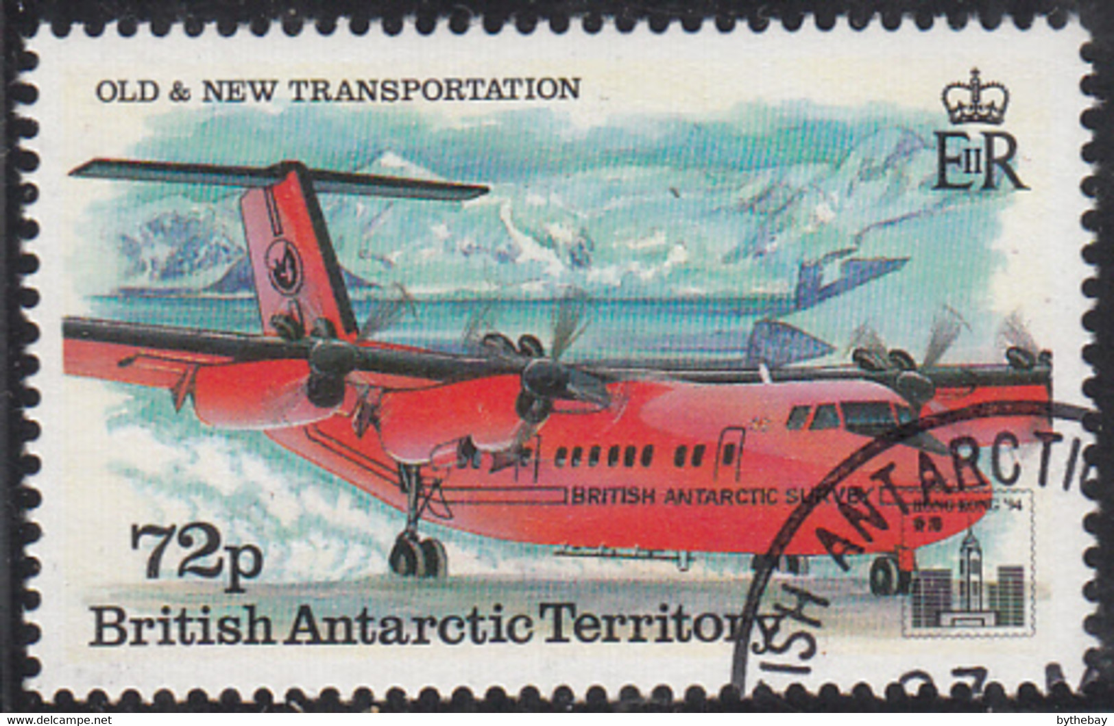 British Antarctic Territory 1994 Used Sc #229 72p DHC-6 Taxiing Hong Kong 94 Emblem - Oblitérés