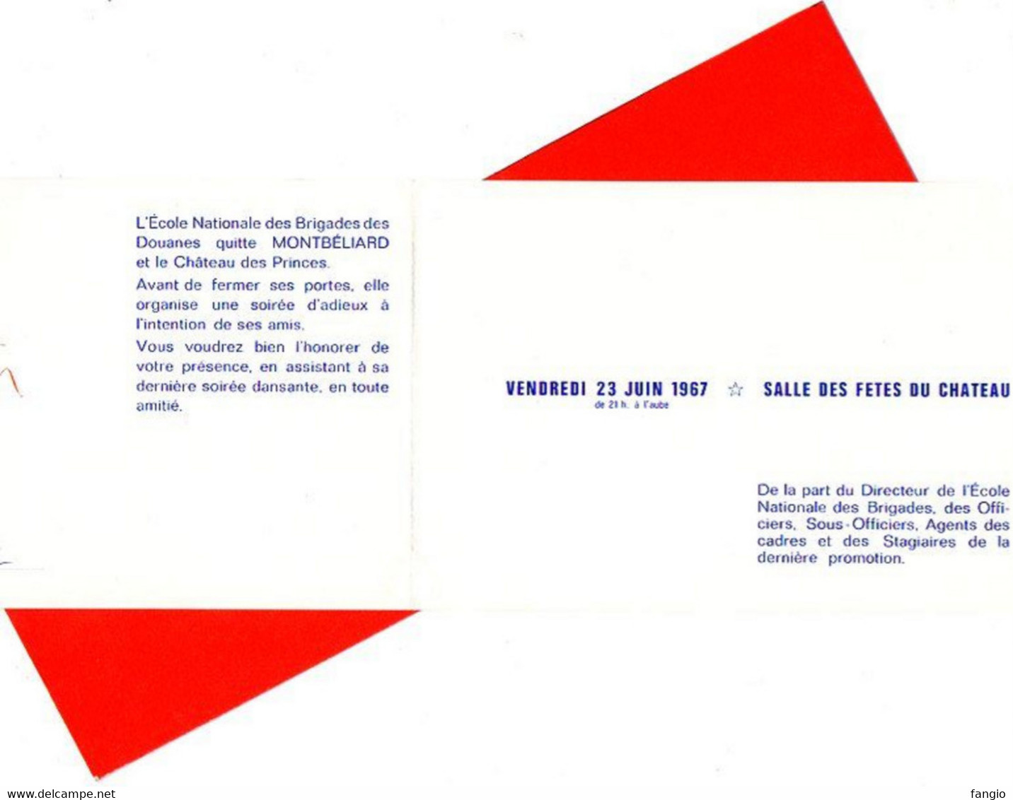 25-Ecole Nationale Des BRIGADES Des DOUANES.  " Invitation Du Bal Des Adieux " - 23 Juin 67;Imp:Servoz - Biglietti D'ingresso