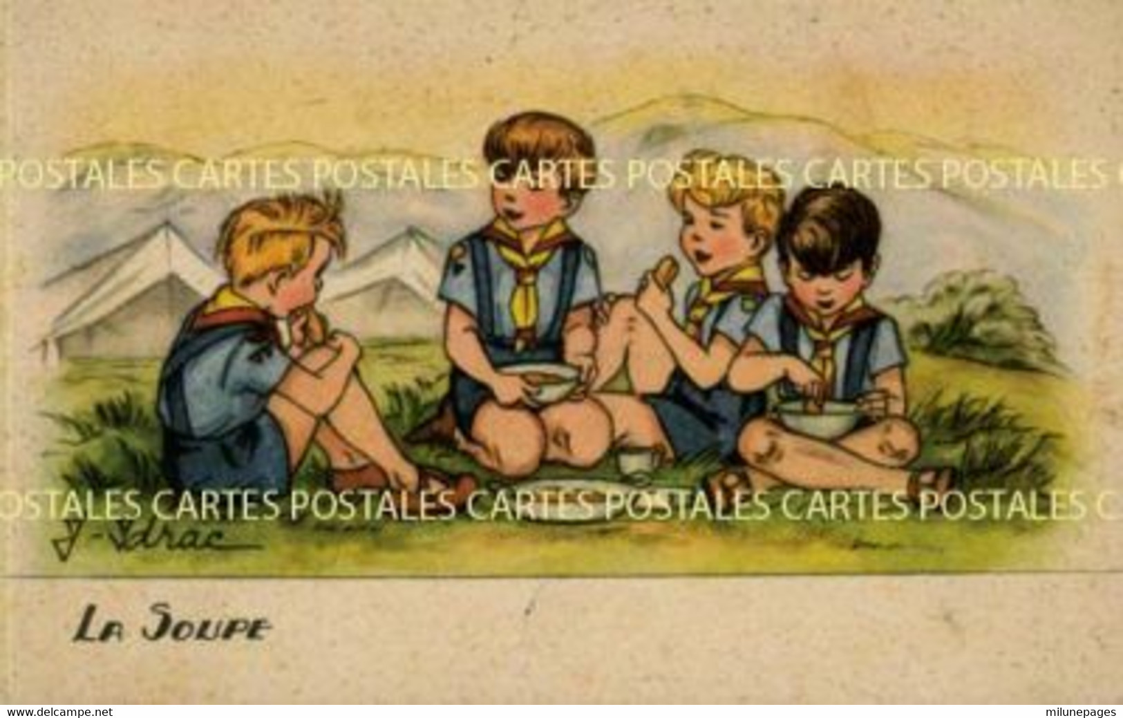 Le Repas Des Scouts Illustration Couleur De J.Idrac Par Autorisation Spéciale Du Q.G.Scout - Scoutisme