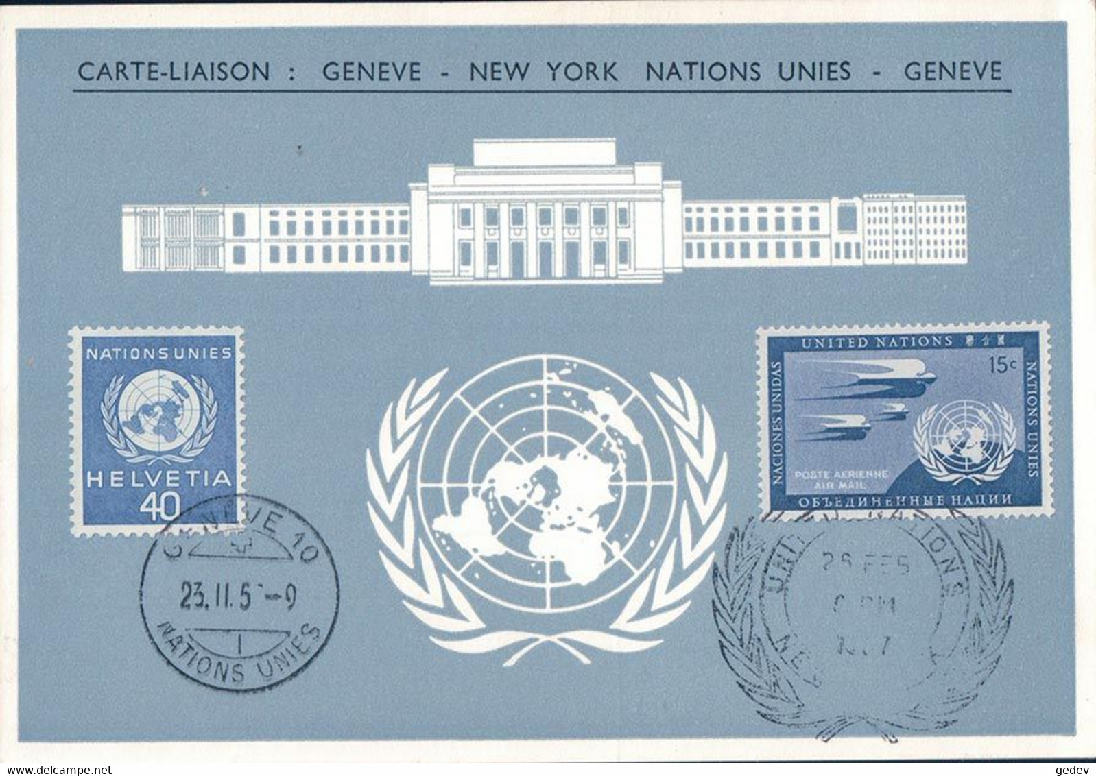 Carte Liaison, Genève New York Nations Unies Genève (23.2.1957) 10x15 - Non Classés