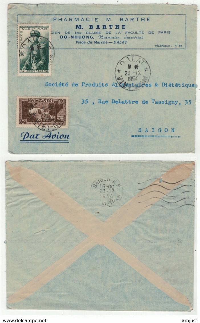 Viêt-Nam // Vietnam //  Lettre  De Dalat Pour Saigon 23/12/1954 - Viêt-Nam