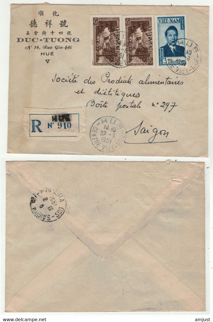 Viêt-Nam // Vietnam //  Lettre  Recommandée De Hue Pour Saigon 29/8/1951 - Vietnam