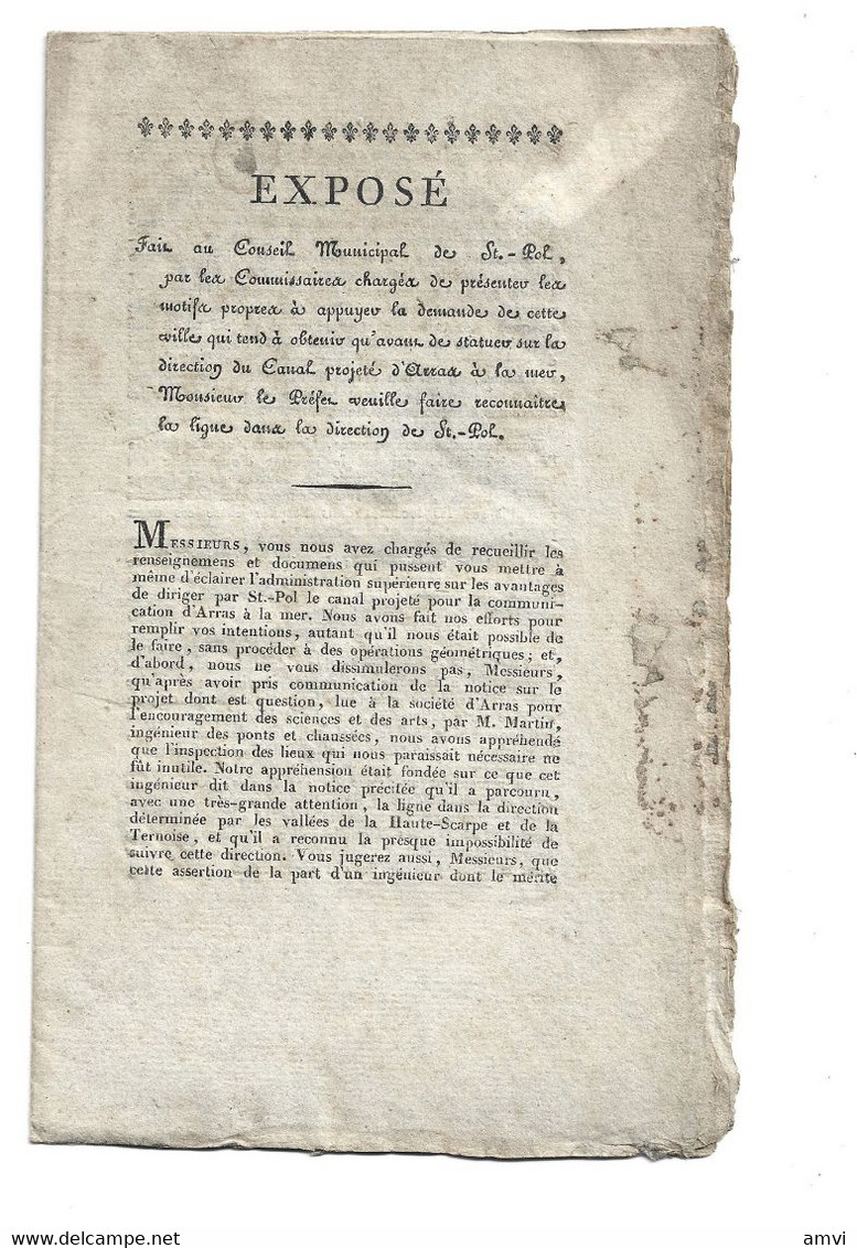 (sam So) Exposé Fait Au Conseil Municipal De St Pol .. 1820 11 Pages - Picardie - Nord-Pas-de-Calais