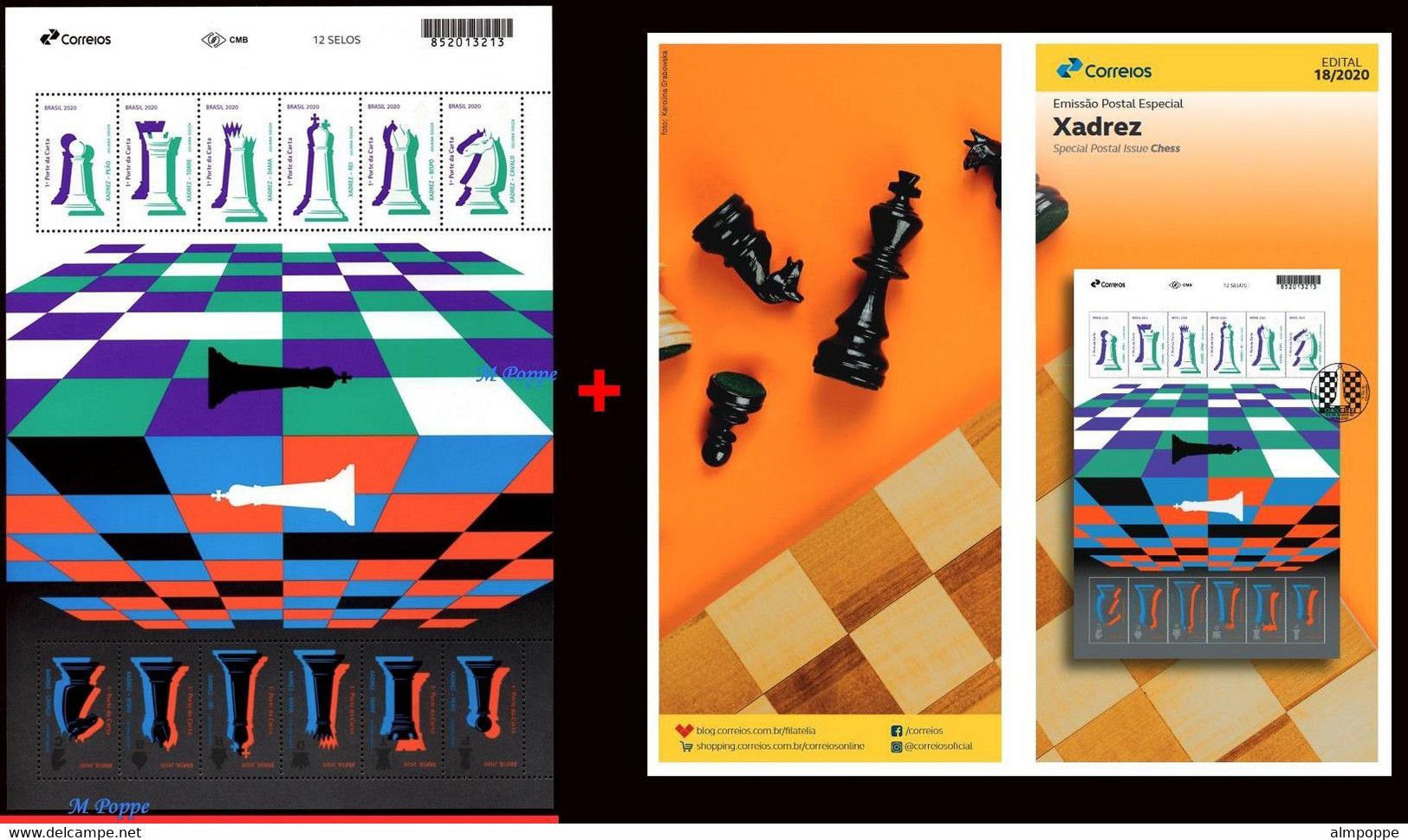 Ref. BR-V2020-18+E BRAZIL 2020 CHESS, CHESS (AJEDREZ, SCACCHI,, �CHECS, SCHACH, SZACHY), MNH + BROCHURE 12V - Neufs