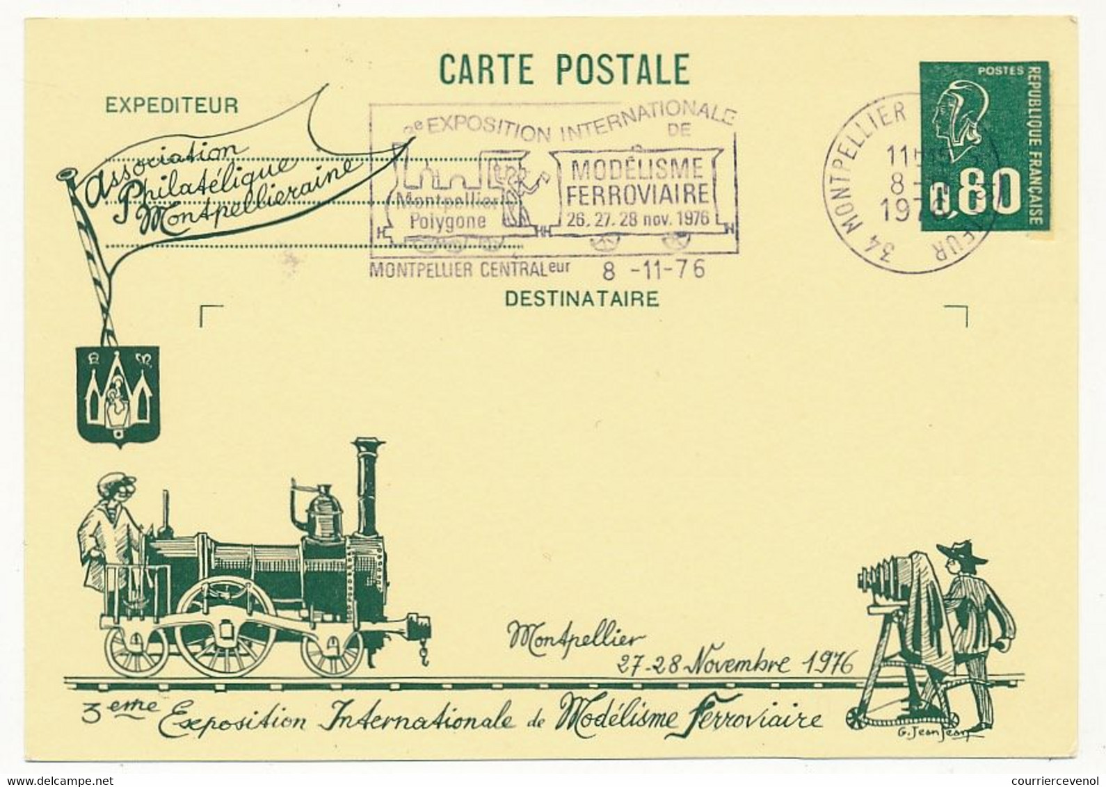 FRANCE - 2 Entiers 0,80 Bequet Repiquage  Et Oblitérations "Exposition Internationale De Modélisme Ferroviaire" Nov 1976 - Cartes Postales Repiquages (avant 1995)