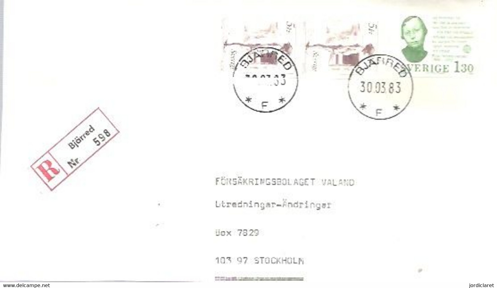 LETTER 1983  REGISTERED  BJARRED - 1930- ... Coil Stamps II