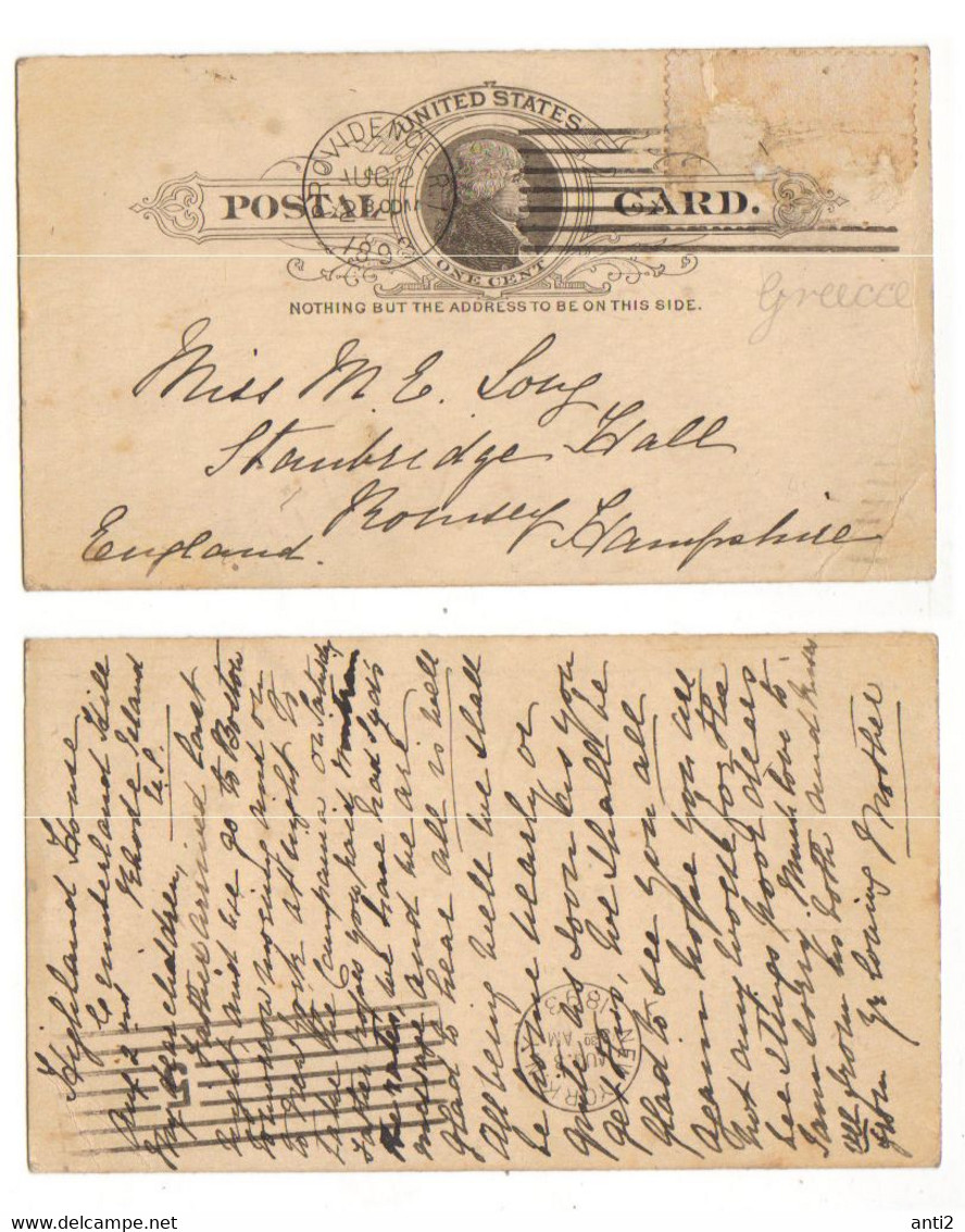 USA  1893 Postal Card With Imprinted Stamp, One Cent Cancelled Provicence Rhode Island, 1893 - Providence