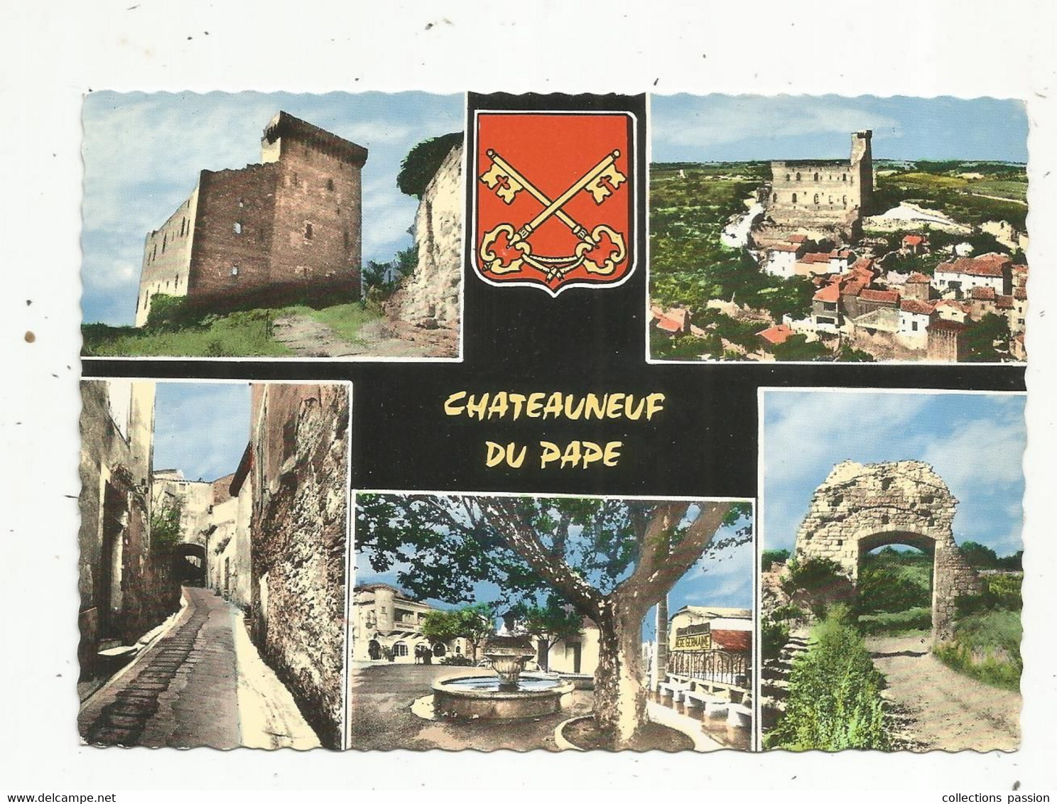 Cp, 84 , CHATEAUNEUF DU PAPE ,blason,multi Vues , Voyagée - Chateauneuf Du Pape