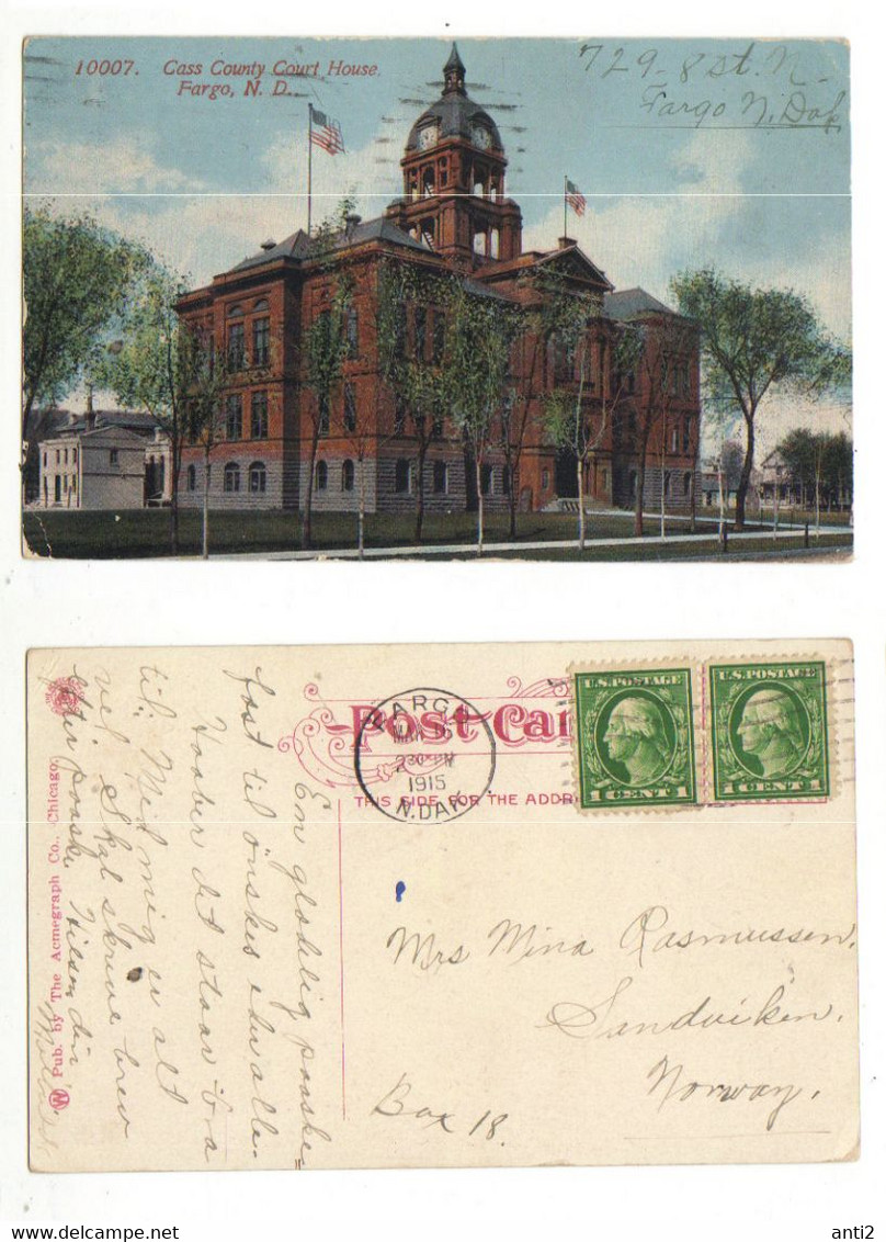 USA  1915 Pictoral Card Cass County Court House, Fargo North Dakota, Cancelled Fargo Mar 16 1915 - Fargo