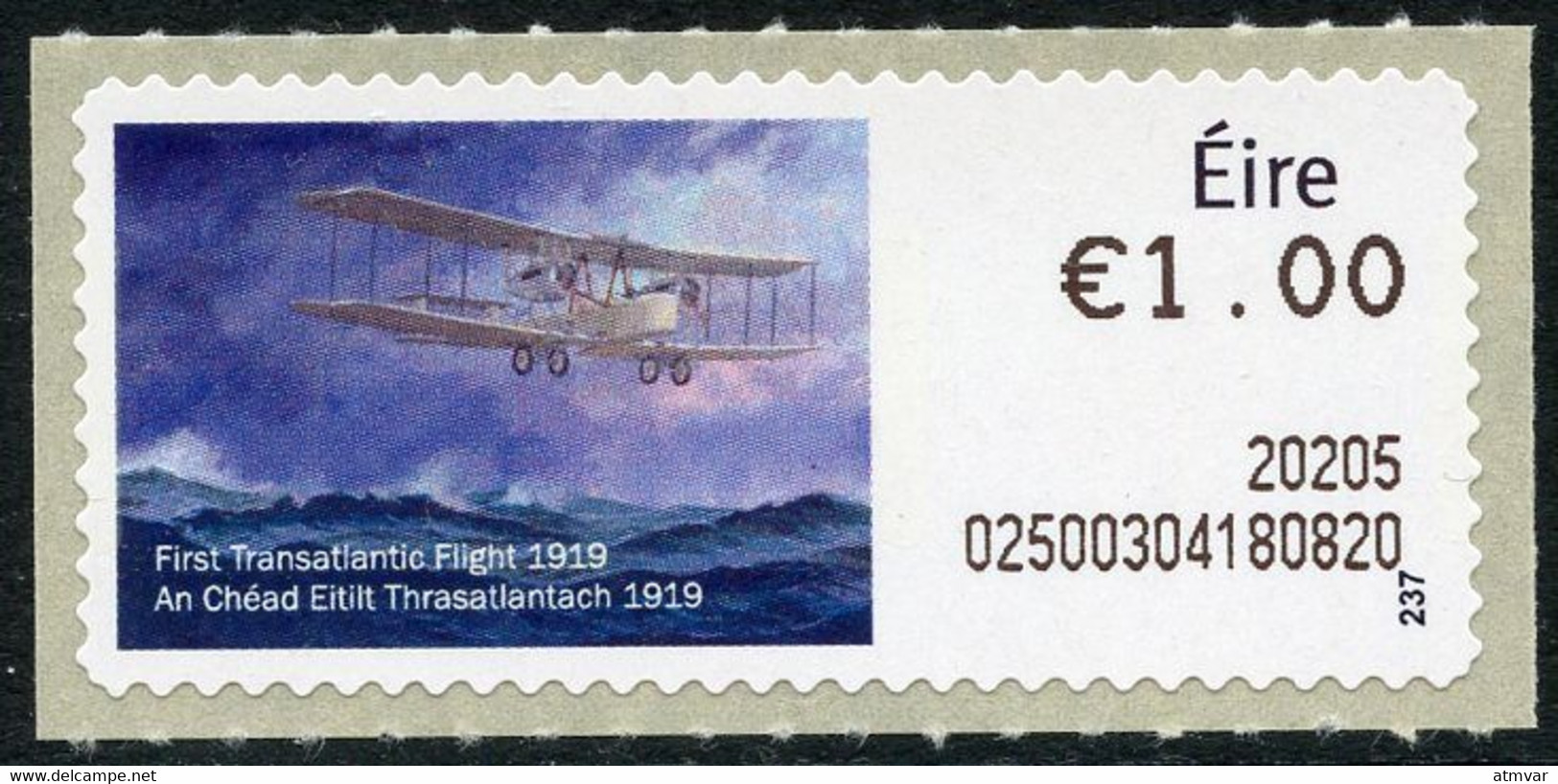 IRELAND (2020). SOAR ATM - 100 Years First Transatlantic Flight 1919, John Alcock & Arthur Brown, Vickers Vimy Aircraft - Frankeervignetten (Frama)