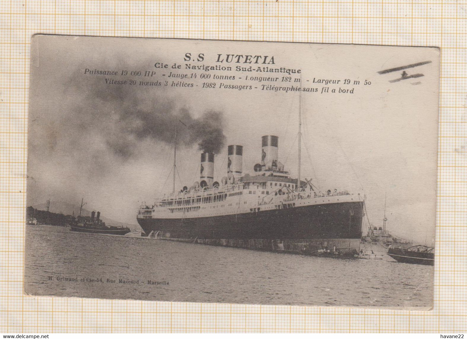 21B1371 S.S. LUTETIA. Cie Sud Atlantique - Steamers