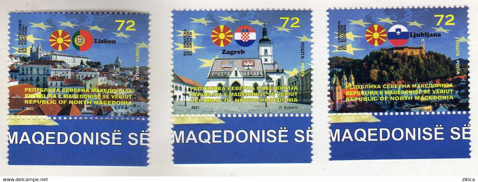Macedonia 2021 - Macedonia In EU - Lisbon - Portugal / Ljubljana - Slovenia / Zagreb - Croatia MNH Mint ** - Macedonia Del Norte
