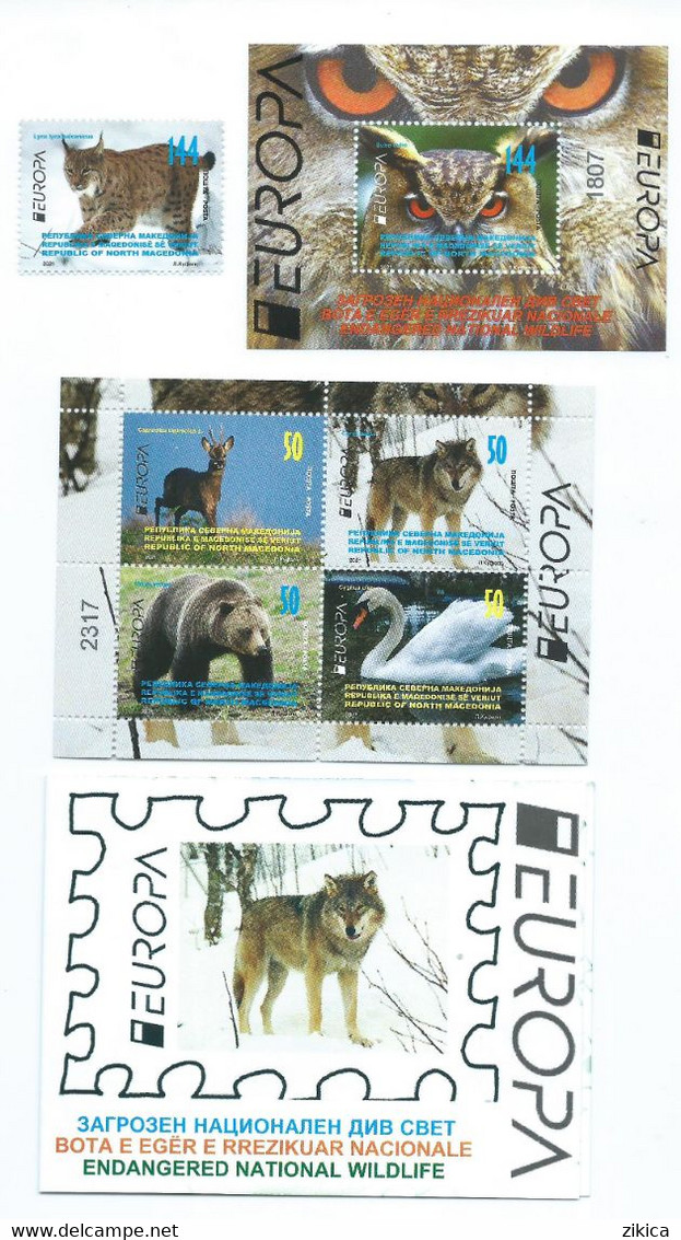 Macedonia 2021 Booklet,Block & Stamp - Europa Cept - ENDANGERED NATIONAL WILDLIFE,Eagle - Owls,lynx,swan,deer - Macedonia Del Norte