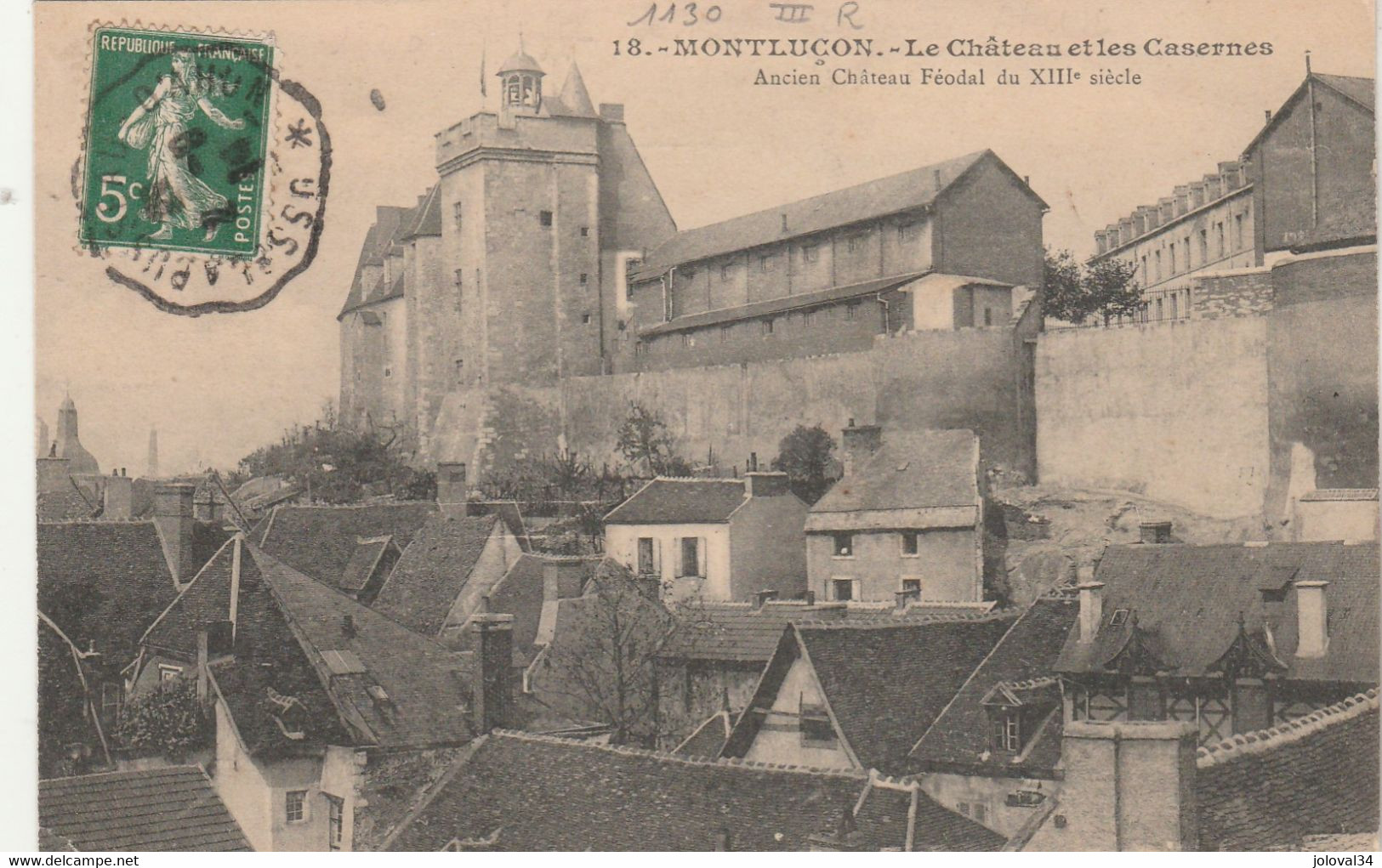 Yvert 137 Semeuse Cachet Ambulant Convoyeur Ussel à Busseau D' Ahun 1914 Sur Carte Postale Montluçon Pour Paris - Railway Post