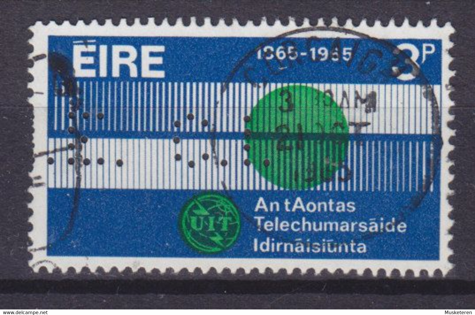 Ireland Perfin Perforé Lochung 'E.C.I.'? ERROR Variety Misplaced Perf. UIT Stamp CORCAIGH Cork 1965 Cancel - Geschnittene, Druckproben Und Abarten