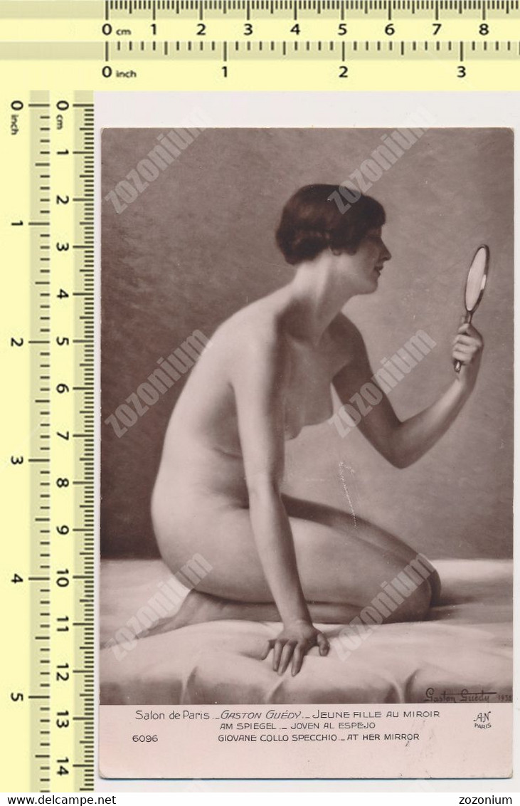 GASTON GUEDY "JEUNE FILLE AU MIROIR" Salon De Paris - Femme Nue  A. Noyer N° 6096 Vintage Original Old Postcard - Peintures & Tableaux
