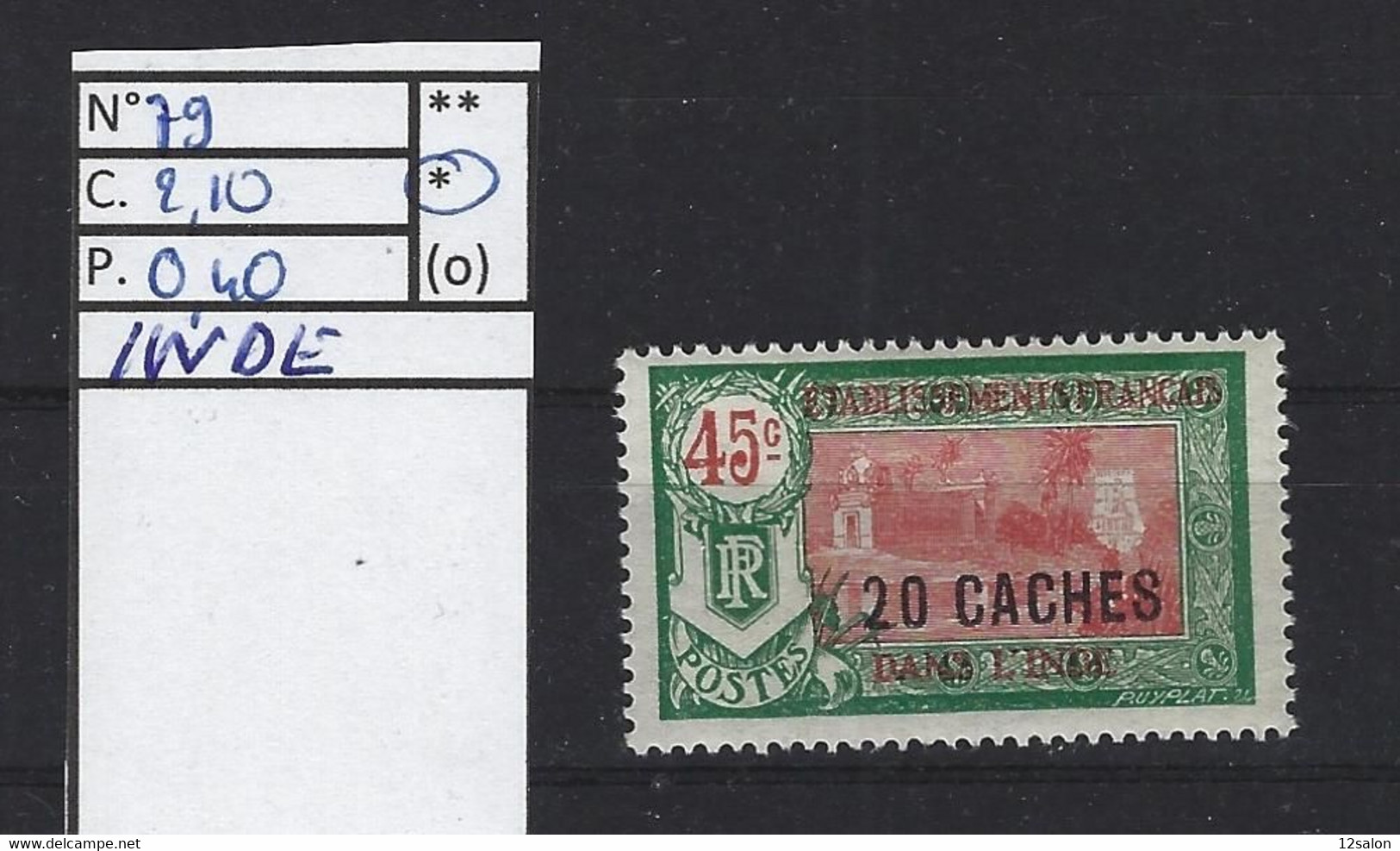 FRANCE COLONIE INDE N° 79 Avec Charnière - Unused Stamps