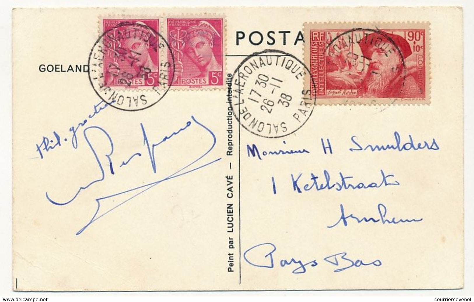 Cachet Temporaire "Salon De L'Aéronautique - PARIS - 1938 " Sur CP De Lucien Cave - Commemorative Postmarks