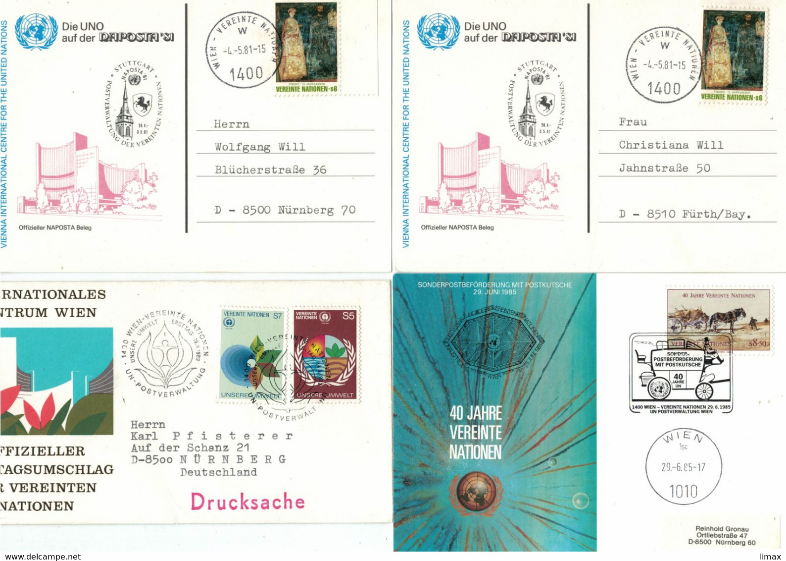 UN Vereinte Nationen Fresco Wien - Postkutsche Pferde-Fuhrwerk - Umwelt - Storia Postale