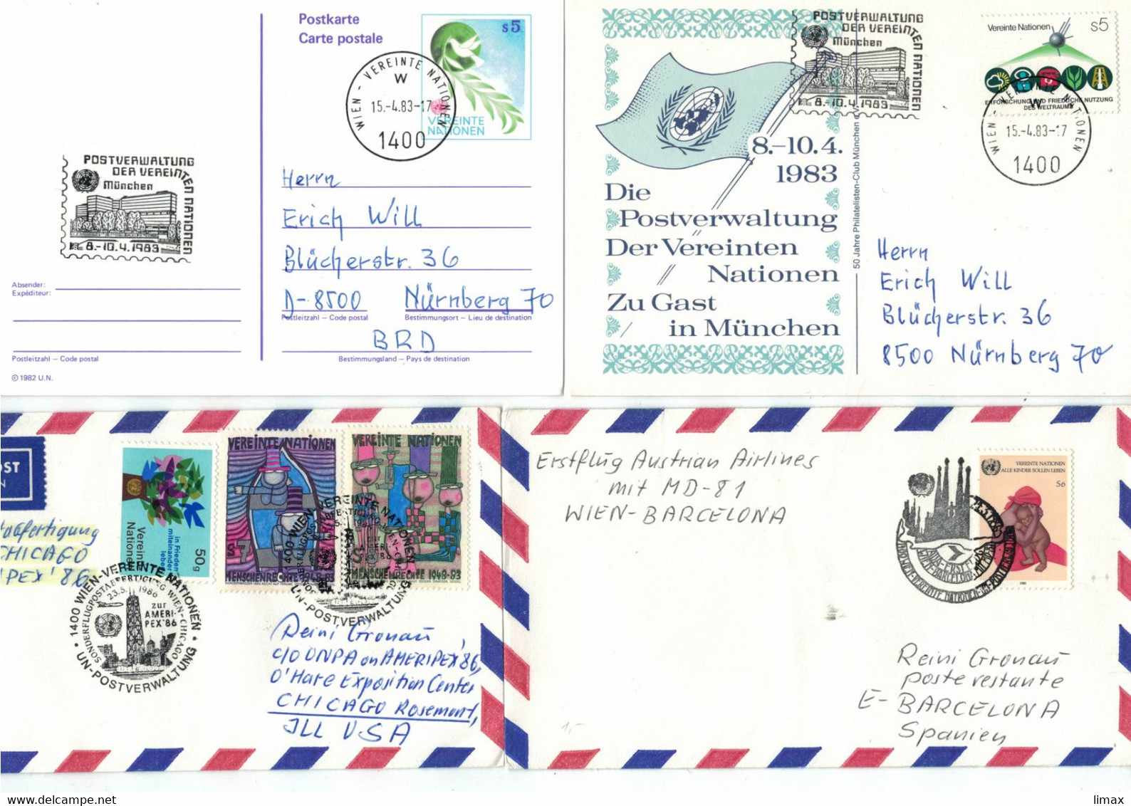 UN Vereinte Nationen Wien - Erforschung Friedliche Nutzung Weltraum - Olivenzweig Friedenstaube - Hundertwasser - Storia Postale