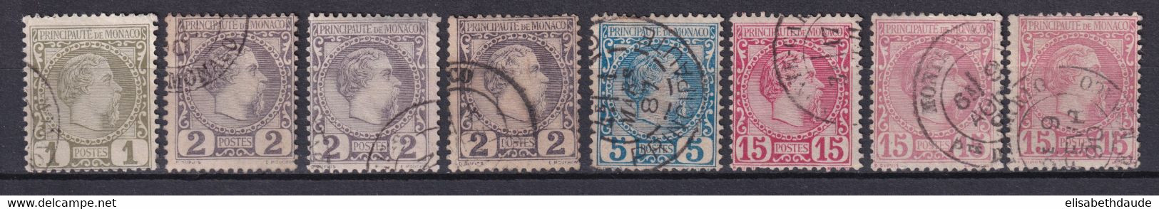 MONACO - 1885 - PRINCE CHARLES III PETIT LOT OBLITERES - TEINTES ! - COTE = 310 EUROS - Used Stamps